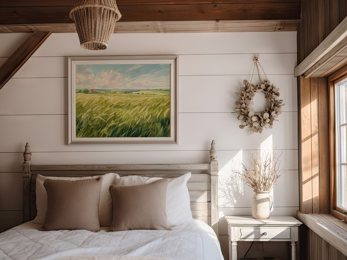 Windblown Wheat Field Country Farmhouse Big Sky Summer Landscape Poster - Image 8