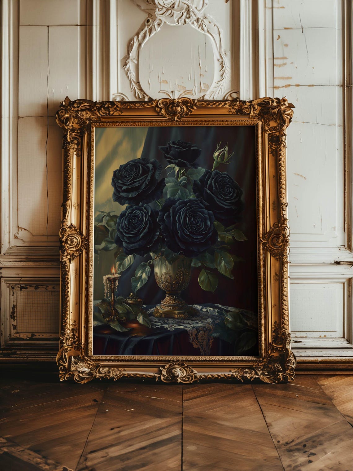 Black Roses Candlelit Still Life Moody Gothic Rose Art Poster - Image 6