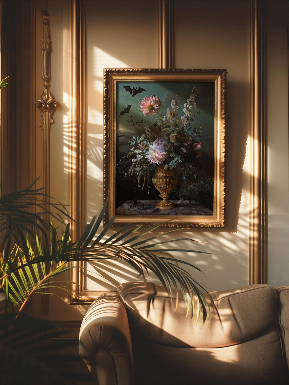 Dark Floral Still Life Bats Spider Gothic Halloween Art Poster - Image 4