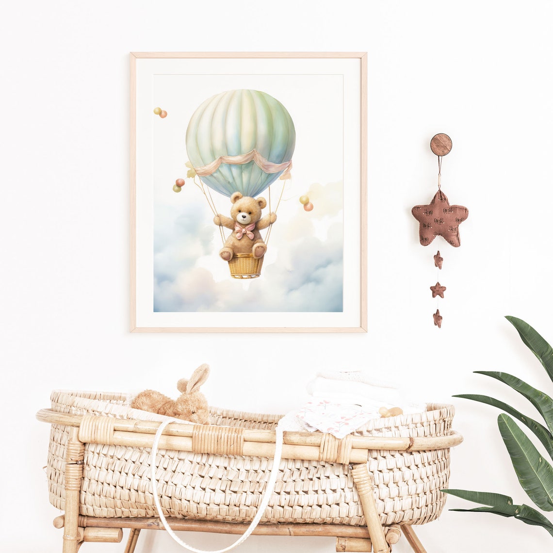 Teddy Bear Riding Hot Air Balloon Blue Sky Clouds Baby Poster - Image 5