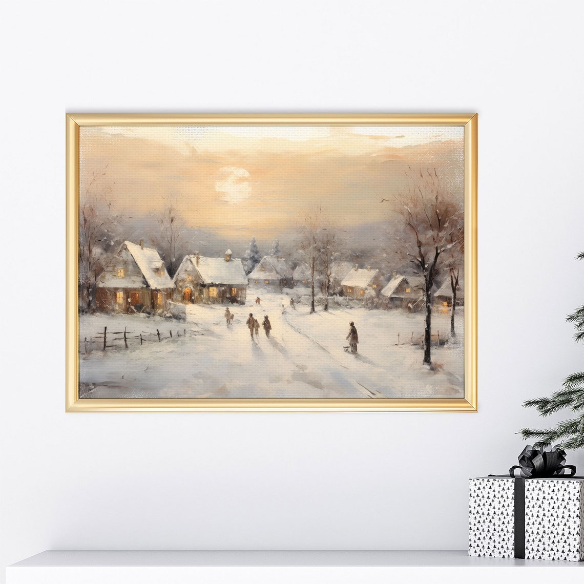 Vintage Christmas Village Wall Art Vintage Christmas Winter Snowy Wall Art Farmhouse Christmas Decor Xmas Town Painting Xmasv1 - Image 6