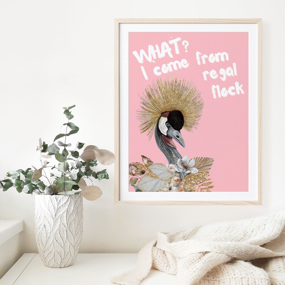 What I Come From Regal Flock Crowned Crane Pink Bird Art Poster - Image 2