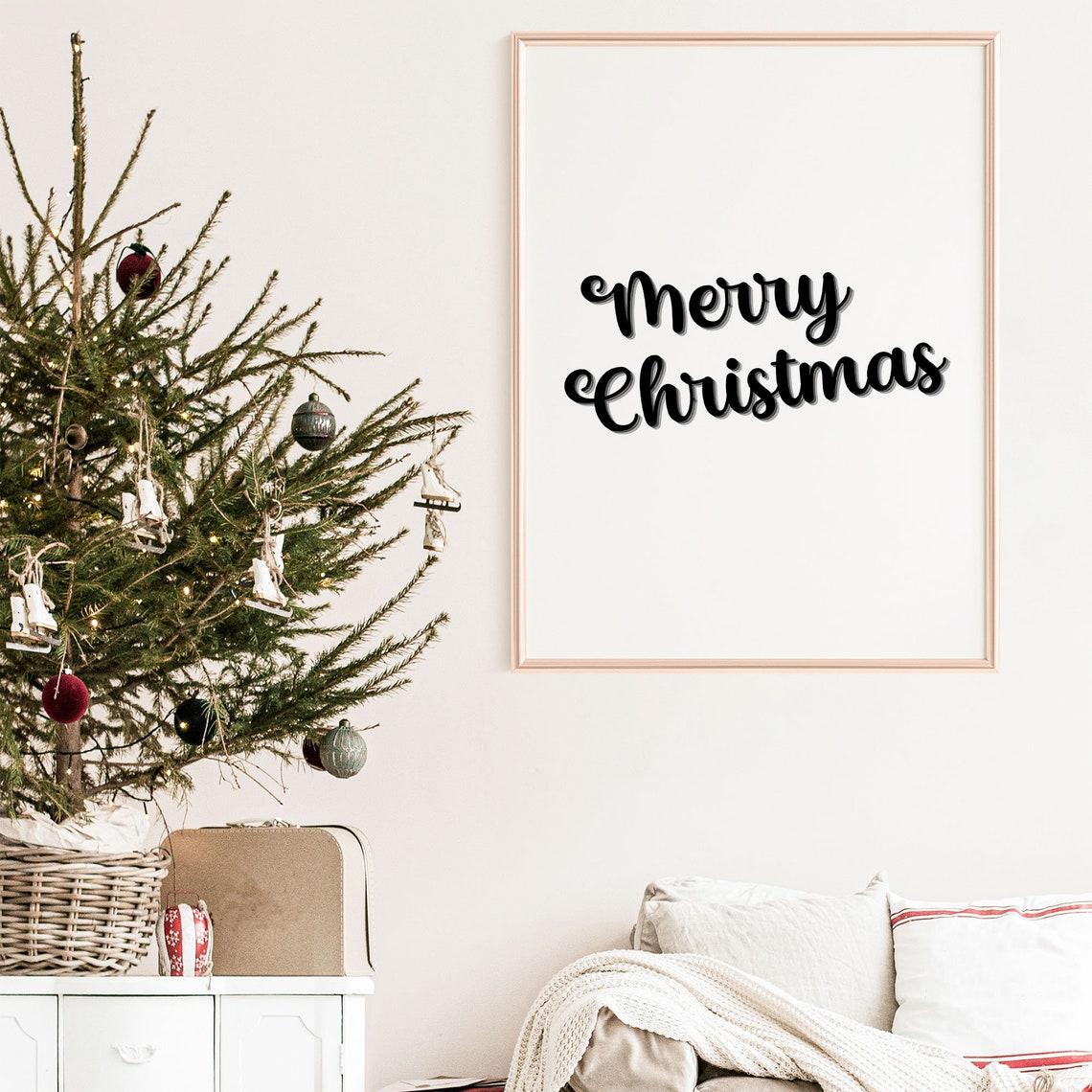 Merry Christmas Script Minimalist Black White Holiday Poster - Image 8