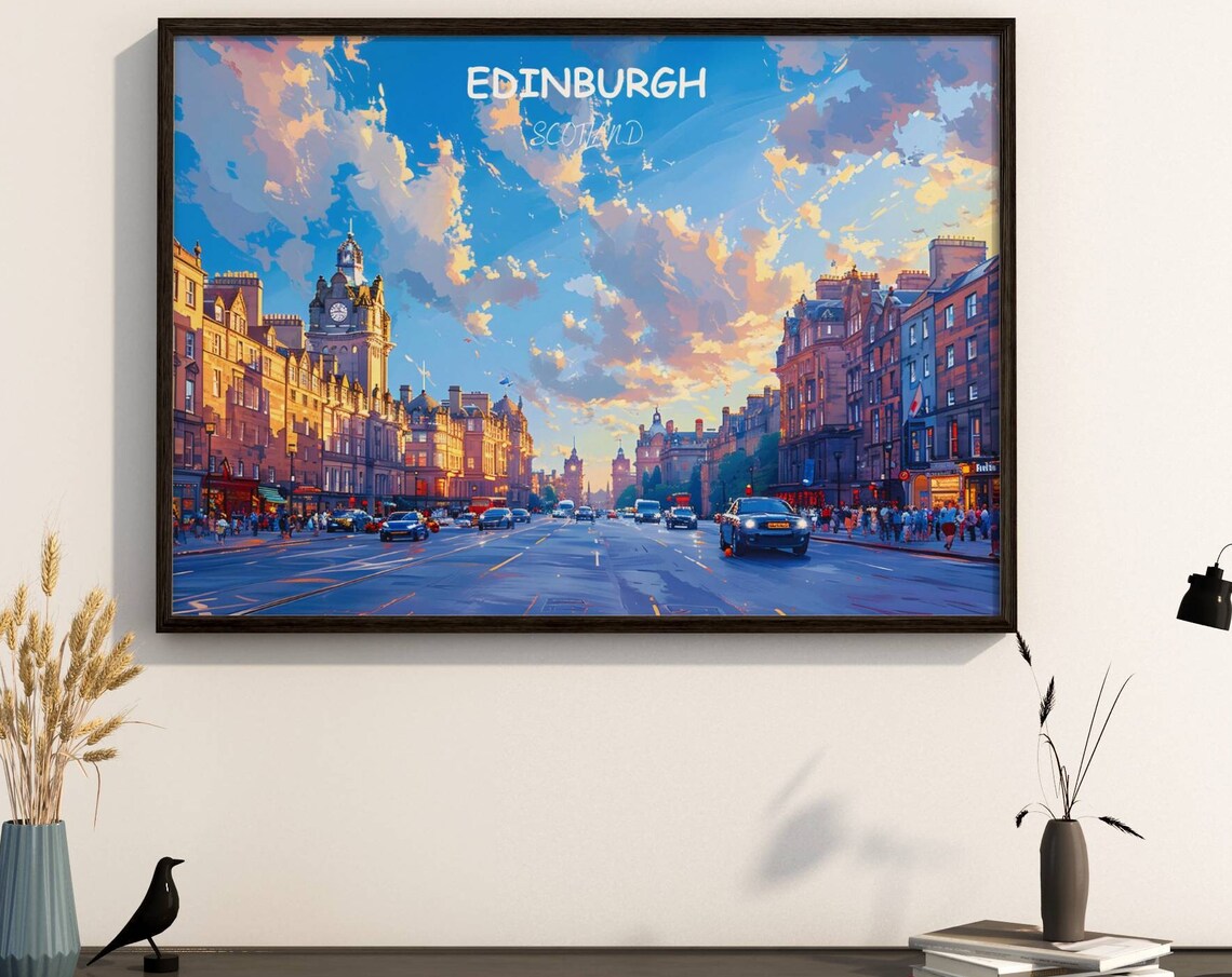 Edinburgh Scotland Royal Mile Street Sunset Cityscape Travel Poster
