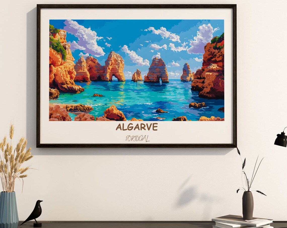 Algarve Portugal Ponta Da Piedade Cliffs Turquoise Sea Travel Poster
