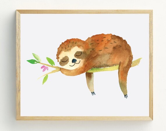 Sloth Nursery Animal Wall Art, Girl Room Art Print