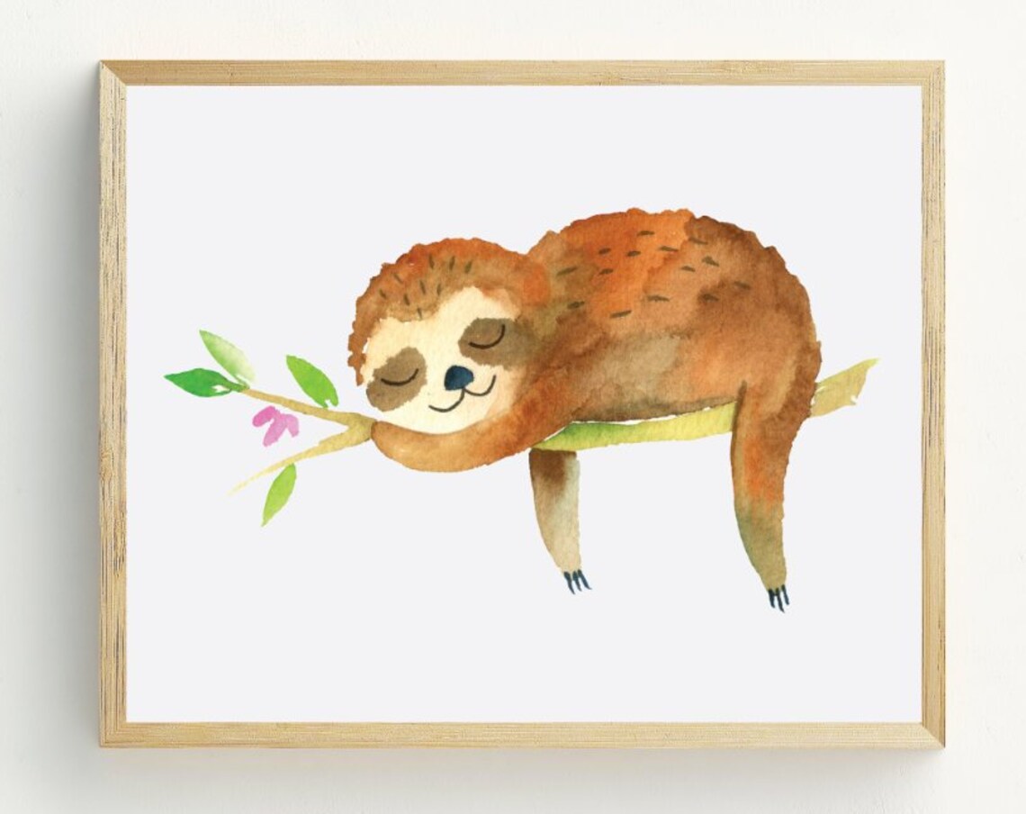 Sloth Nursery Animal Wall Art, Girl Room Art Print