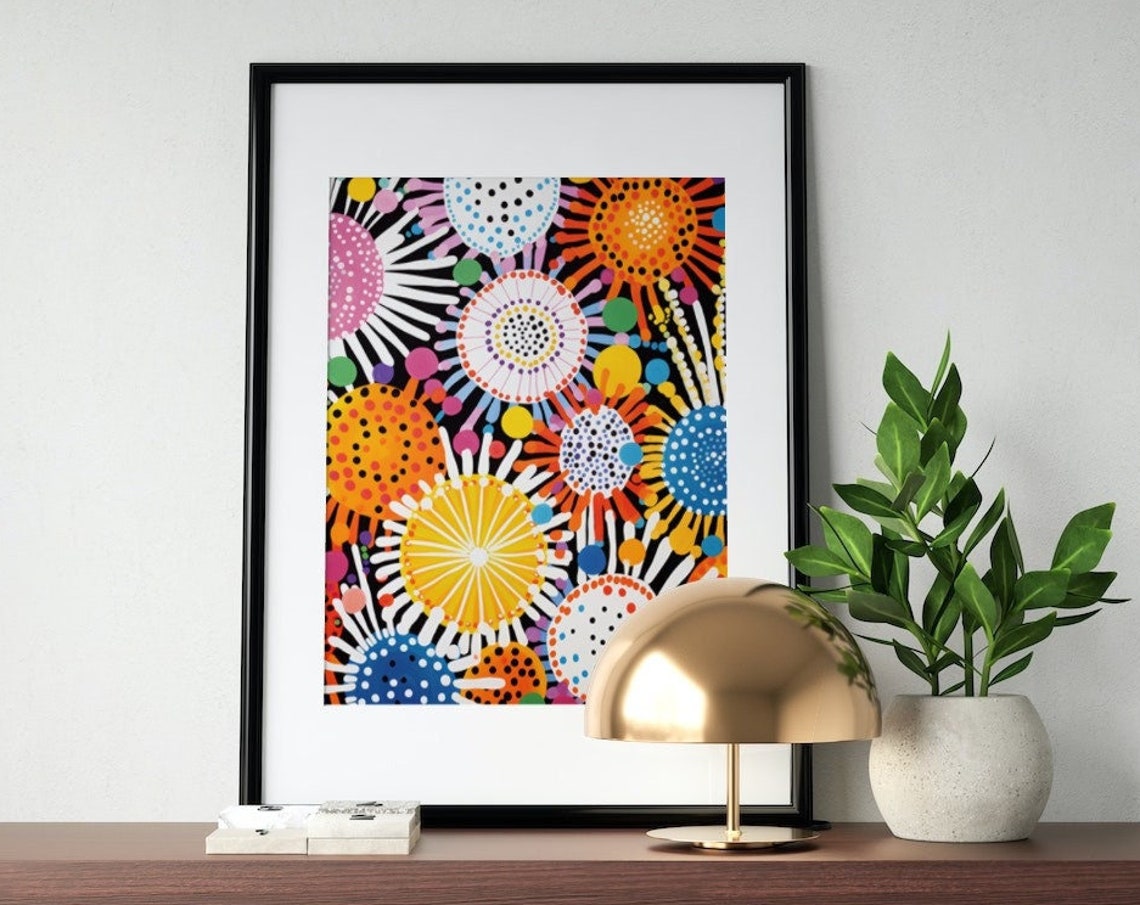 Fireworks Floral Dotted Circles Black Background Abstract Poster - Image 4