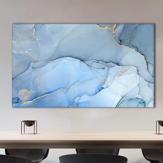 Blue And Gold Marble Canvas Art Print Abstract Fluid Texture