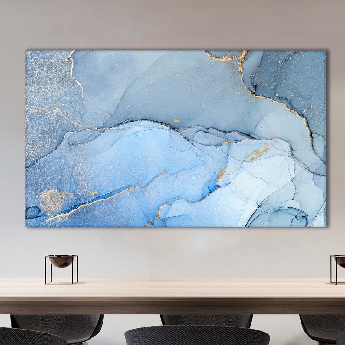 Blue And Gold Marble Fluid Abstract Alcohol Ink Canvas Art Print
