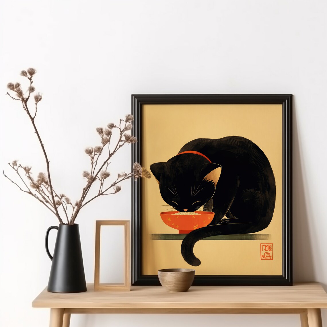 Bowl Of Rice Cat Art, Japanese Food Poster