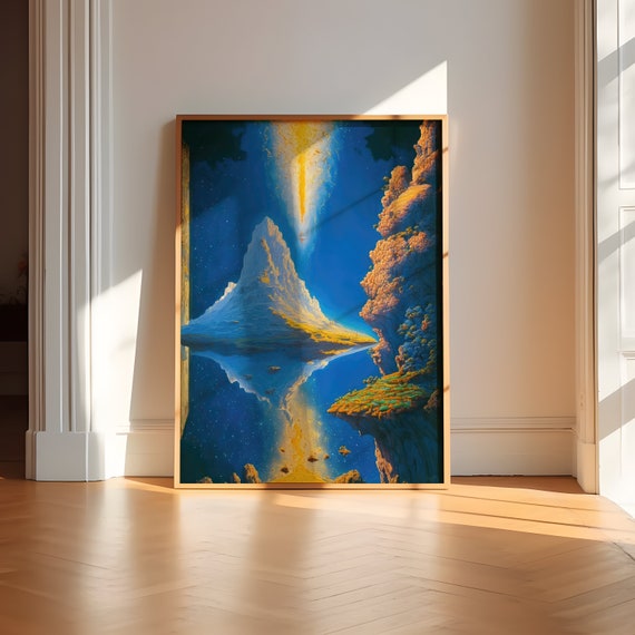 Mountain Art Surrealism Sci Fi Fantasy Poster Vintage Original Wall Decor Print Miresgal