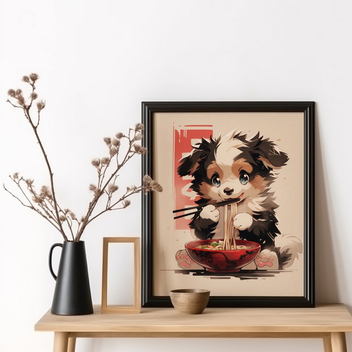 Australian Shepherd Ramen Art Print, Japanese Noodles