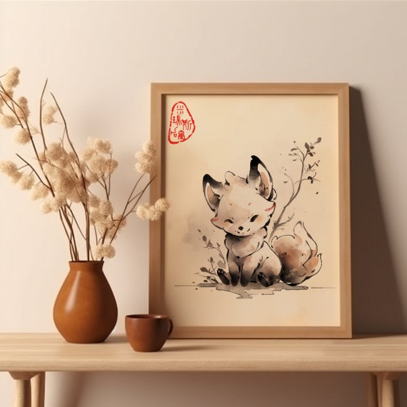 Japanese Fox Cute Minimalist Art Print