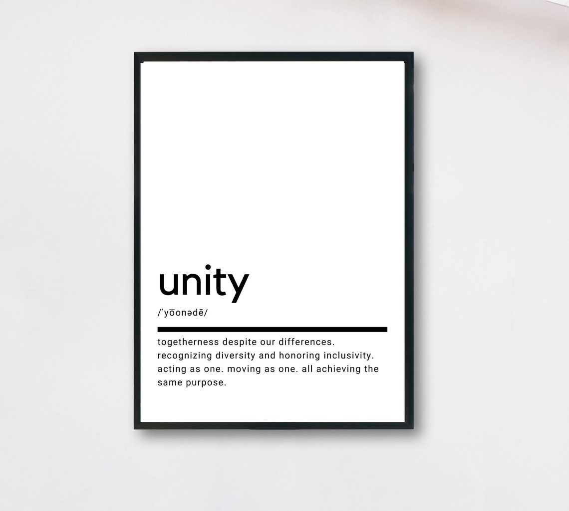 Unity Definition Minimalist Black White Togetherness Quote Poster