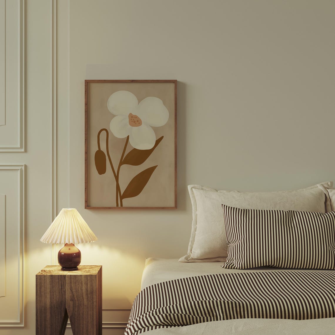 Beige Neutral Oversized White Flower Minimal Botanical Wall Art - Image 2
