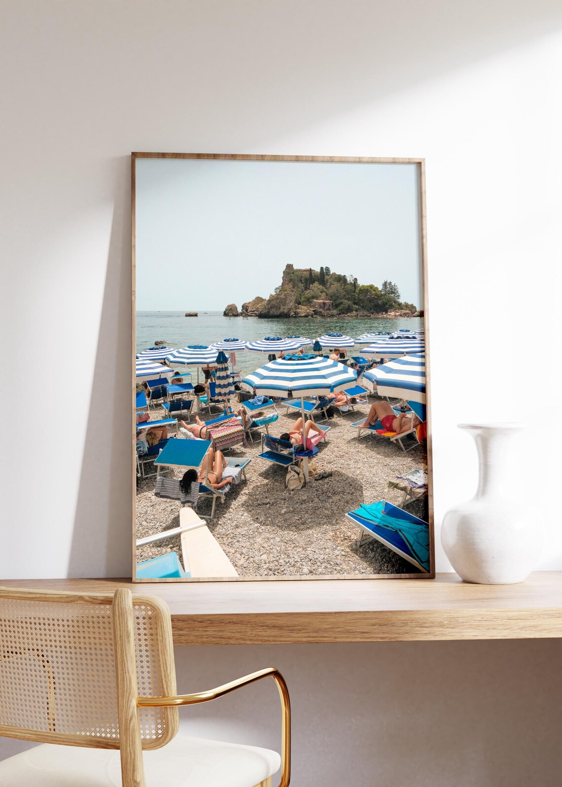Isola Bella Taormina Blue Beach Umbrellas Sicily Travel Poster - Image 2