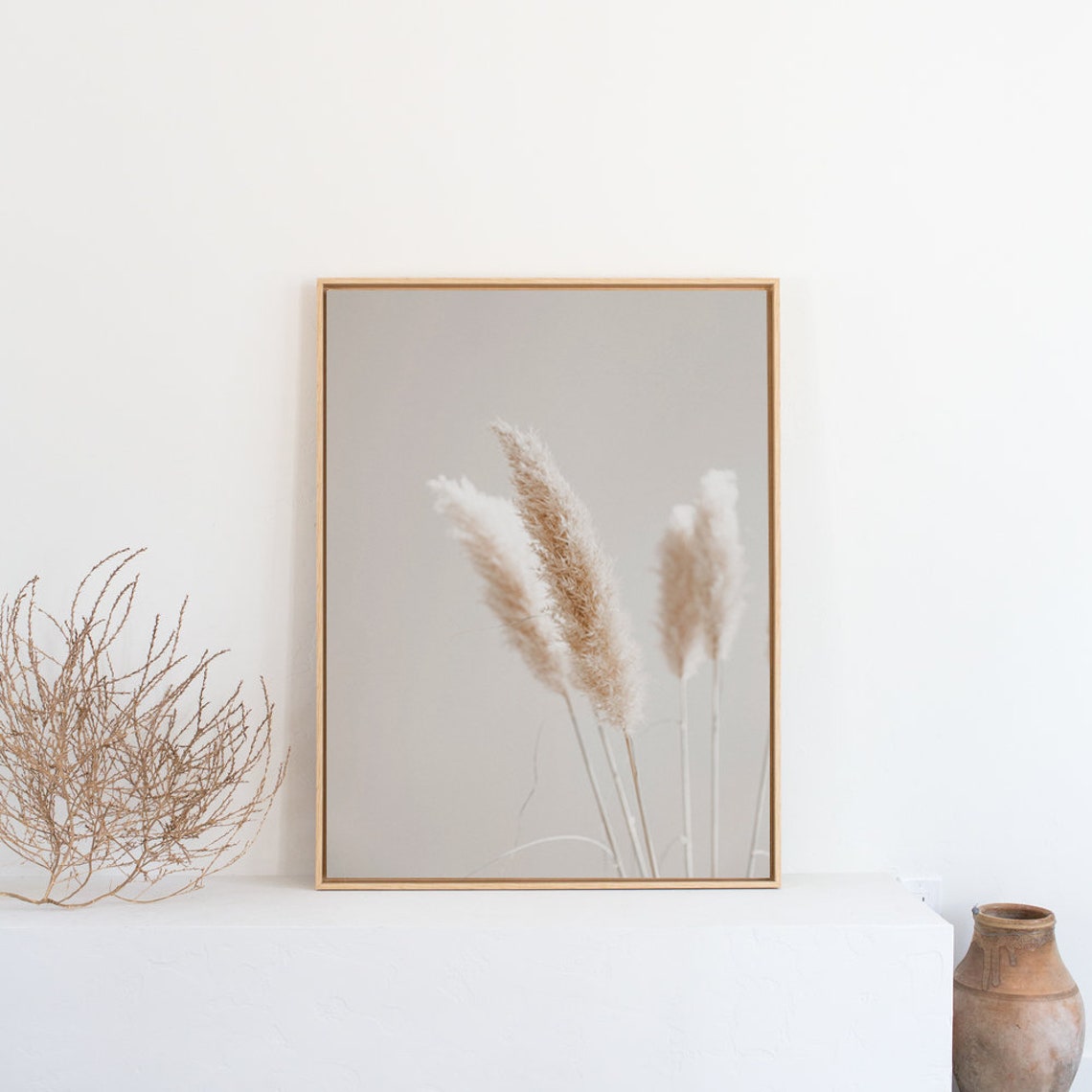 Minimalist Dried Pampas Grass Stems on Beige Photography Poster - Image 3