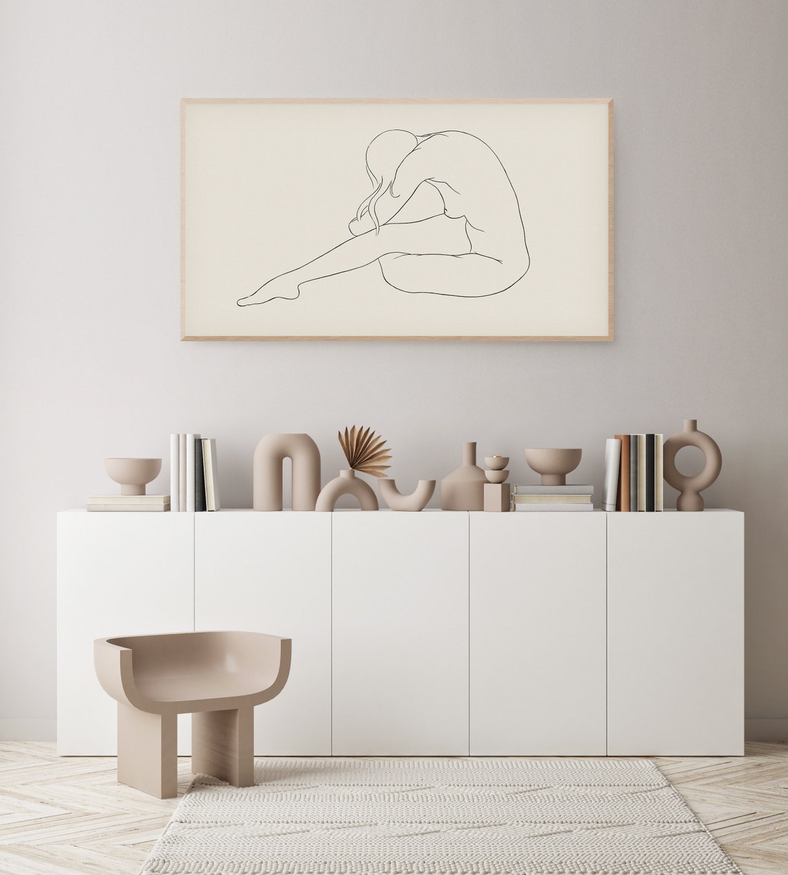 Minimalist Line Art Seated Figure Study Neutral Modern Decor Poster - Image 2