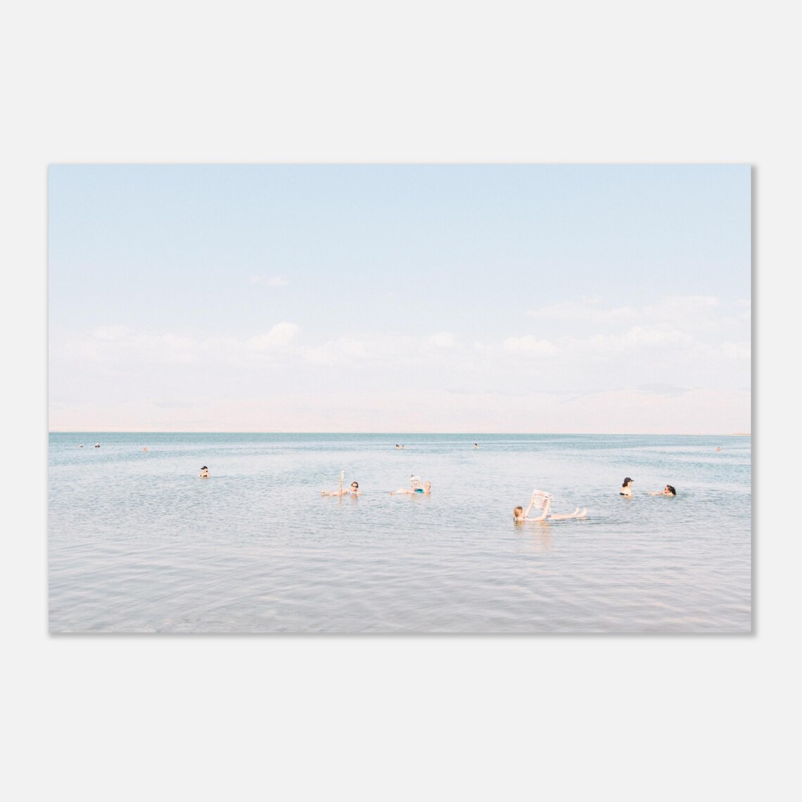 Serene Blue Ocean Swimmers Calm Minimalist Beach Photography Poster - Image 2