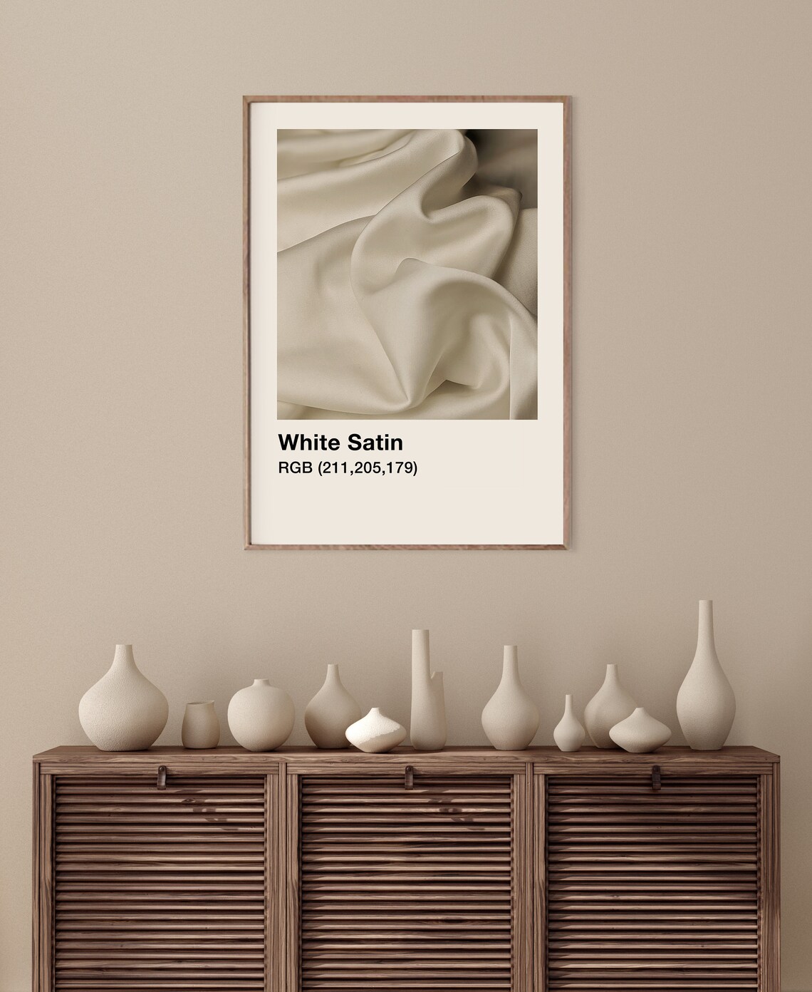 White Satin Color Swatch Draped Silk Fabric Minimal Wall Art - Image 2