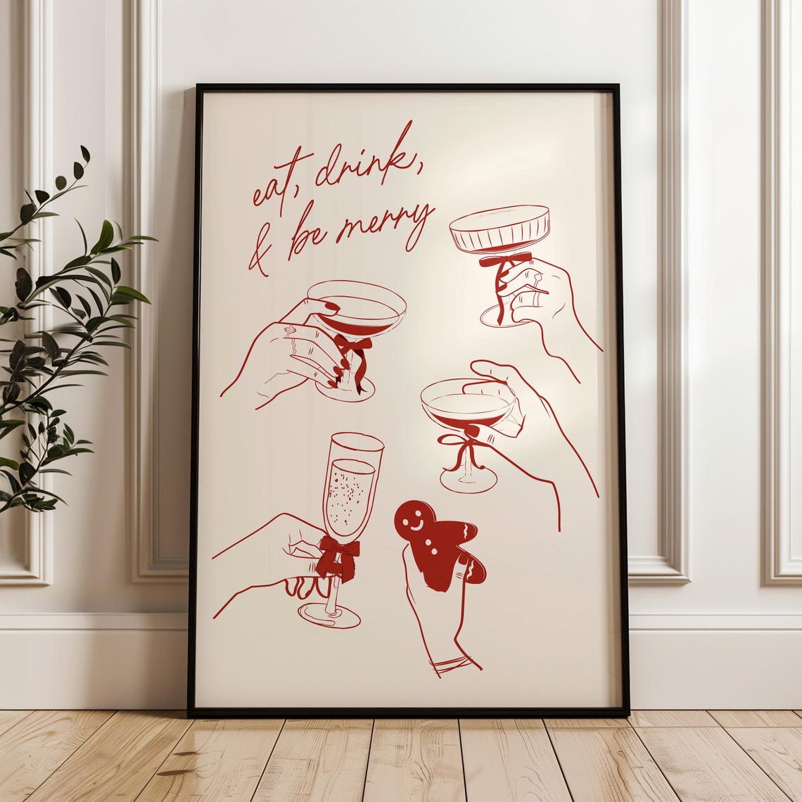 Eat Drink And Be Merry Blush Red Cocktail Hands Holiday Poster - Image 5