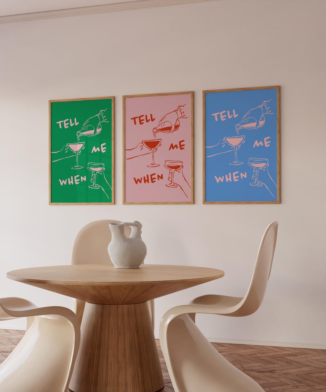 Tell Me When Pink Wine Pour Hand Drawn Green Retro Cheers Wall Art - Image 4