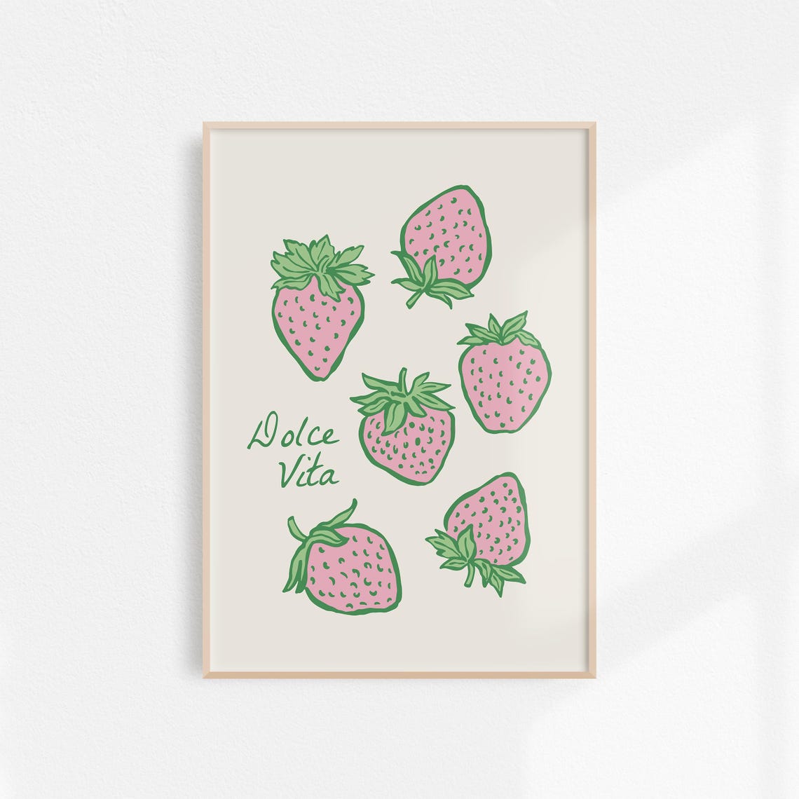 Sweet Pink Dolce Vita Strawberry Pattern Retro Kitchen Art Poster