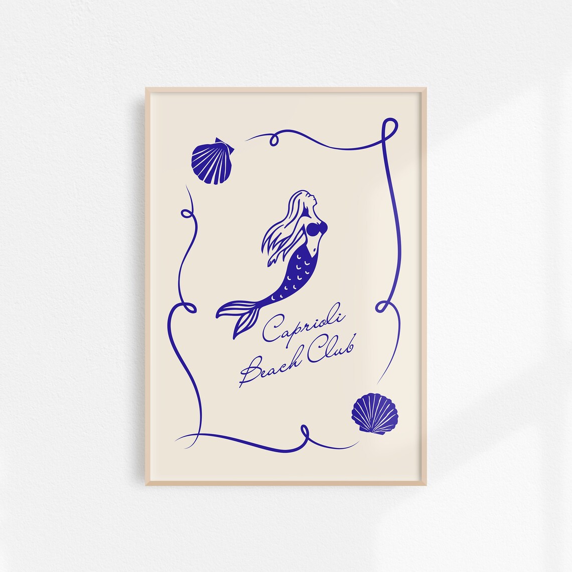 Caprioli Beach Club Navy Mermaid Seashell Coastal Decor Poster
