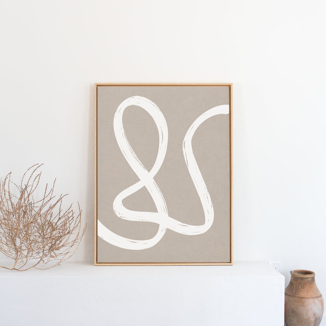Beige One Line Drawing Neutral Abstract Line Art Print - Image 2