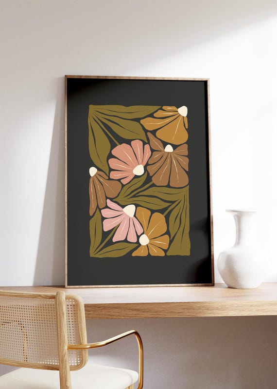 Fall Boho Moody Botanical Floral Art Print