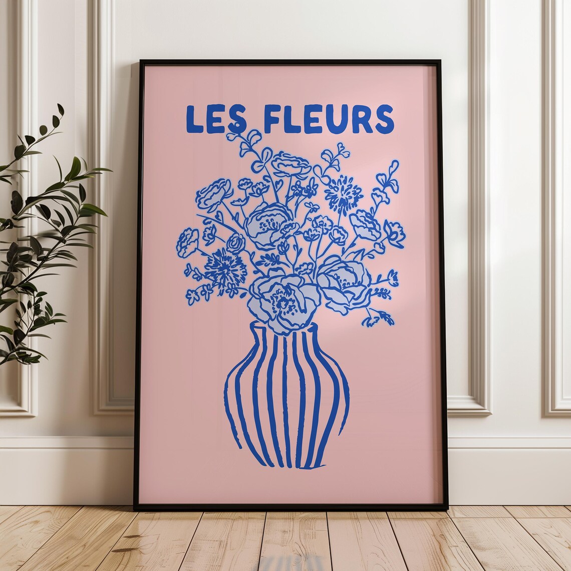 Les Fleurs Blue Floral Bouquet Pink French Botanical Vase Art Poster - Image 4