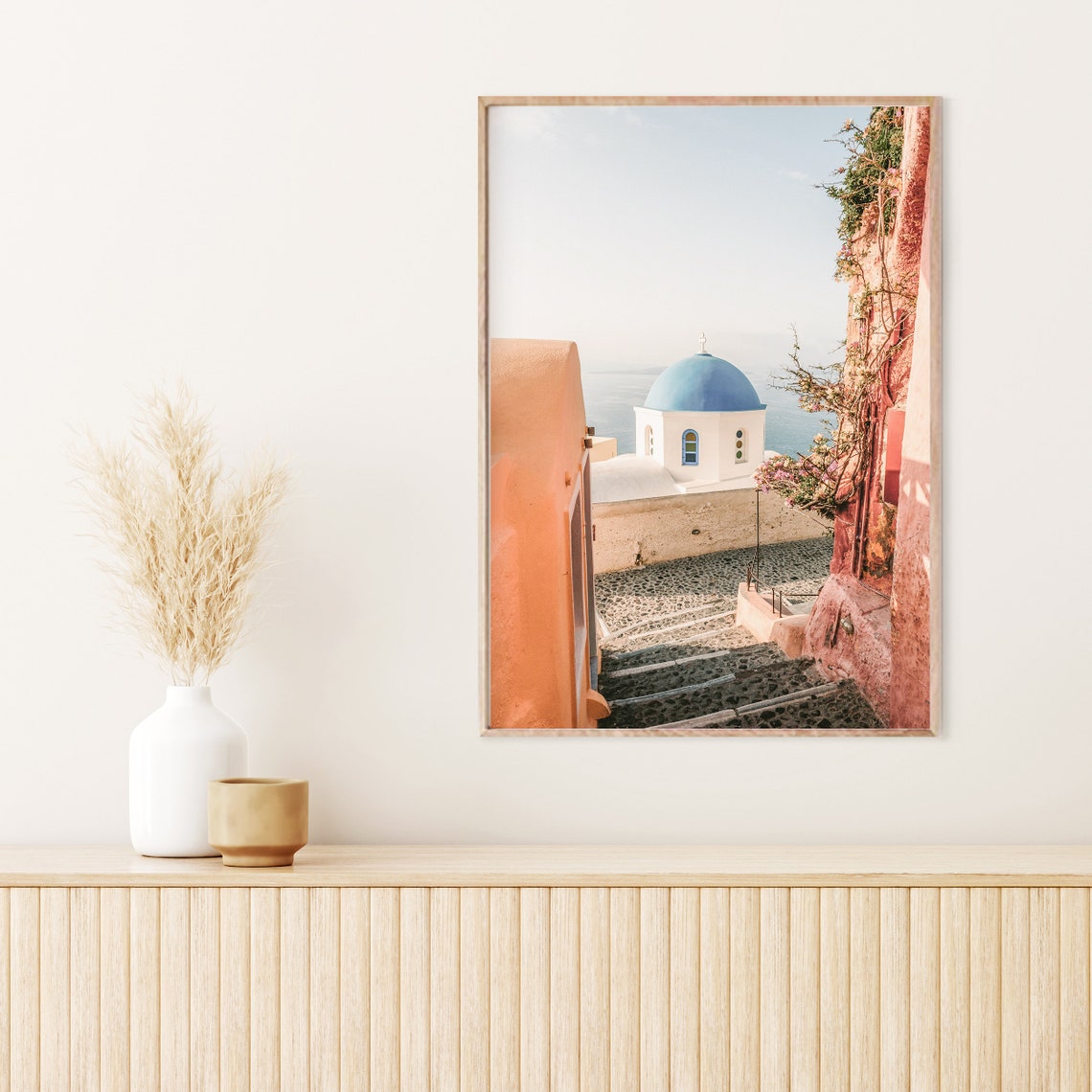 Blue Dome Church Seen From Old Stone Steps Oia Santorini Poster - Image 2