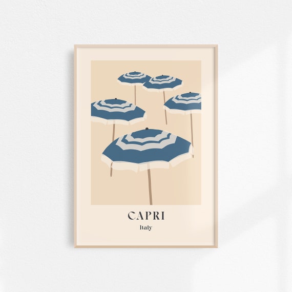 Capri Travel Poster, Italy Beach Scene
