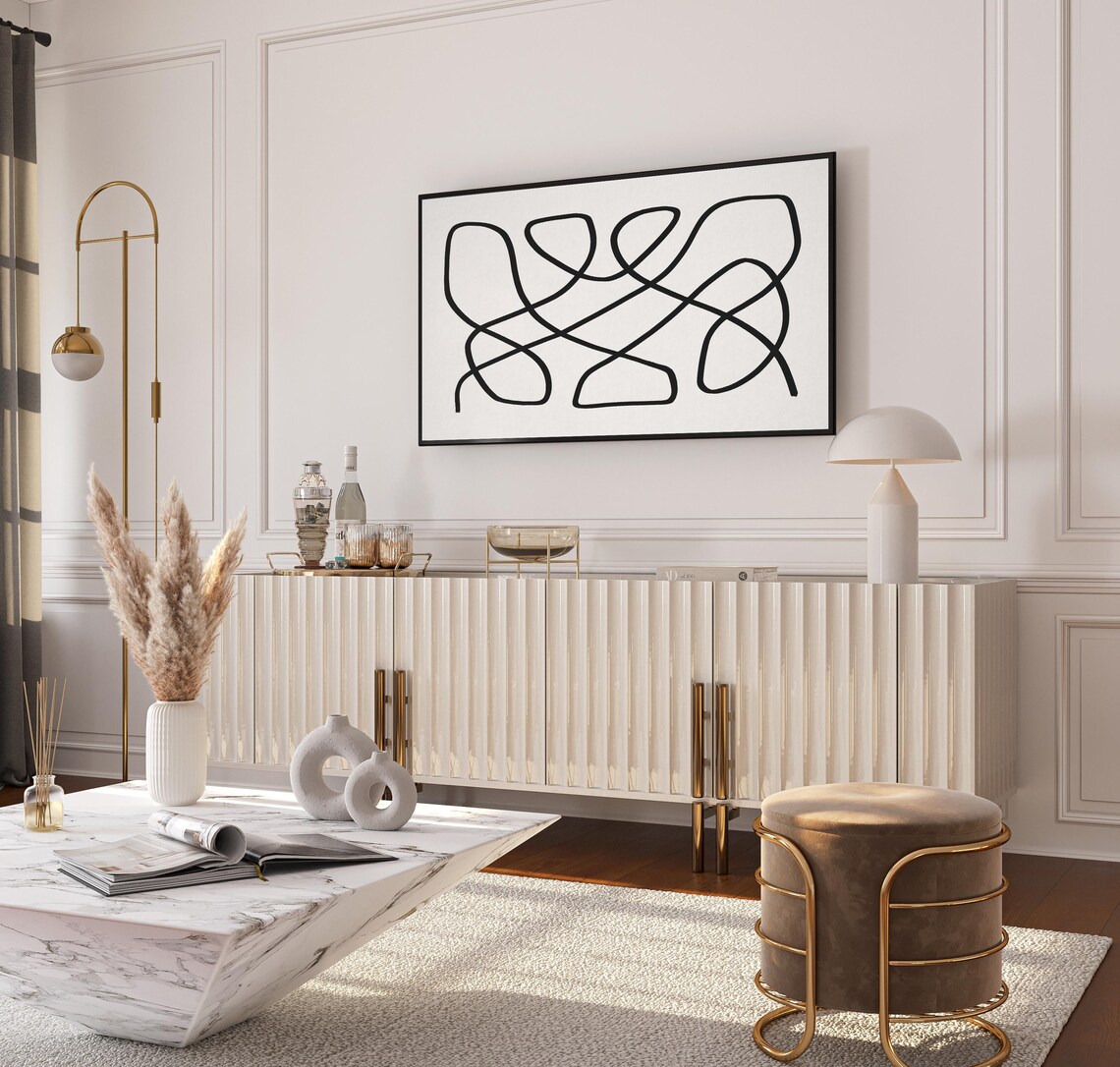 Black White Abstract Line Squiggle Minimal Modern Living Room Poster