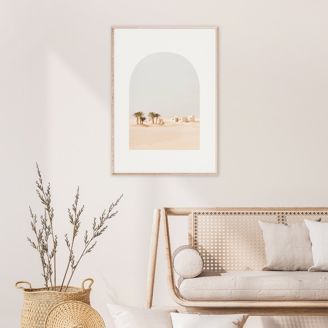 White Moroccan Building and Palm Trees in a Desert Arch Poster - Image 2