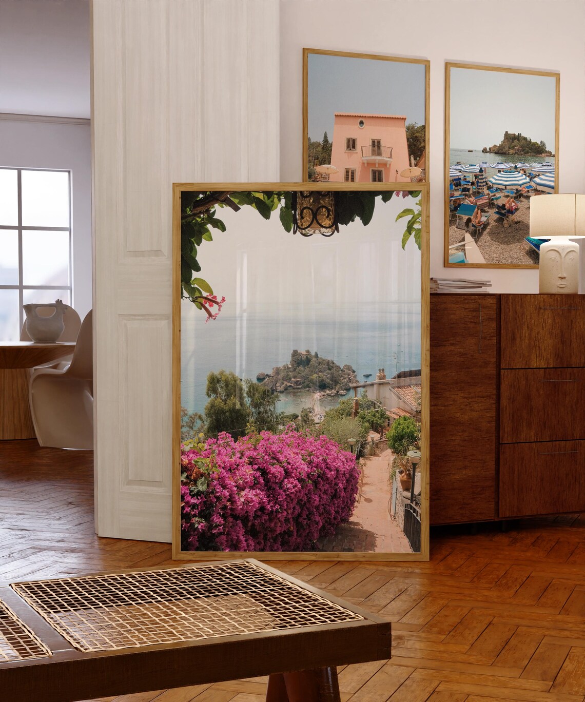 Taormina Sicily Isola Bella Pink Bougainvillea Sea View Poster - Image 3