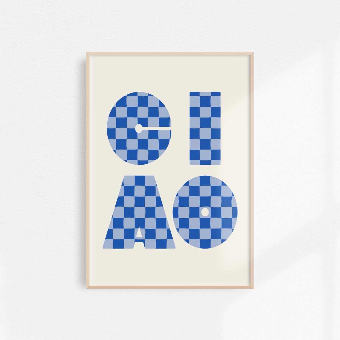Ciao Cool Blue White Checkered Typography Italian Retro Poster
