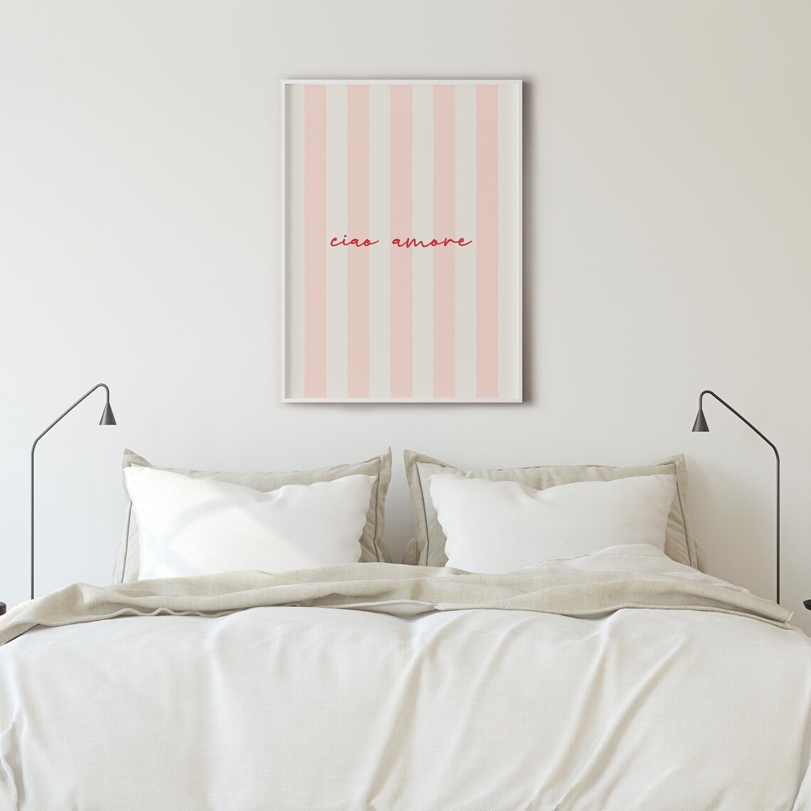 Ciao Amore Script on Pink Stripes Italian Bedroom Art Poster - Image 2