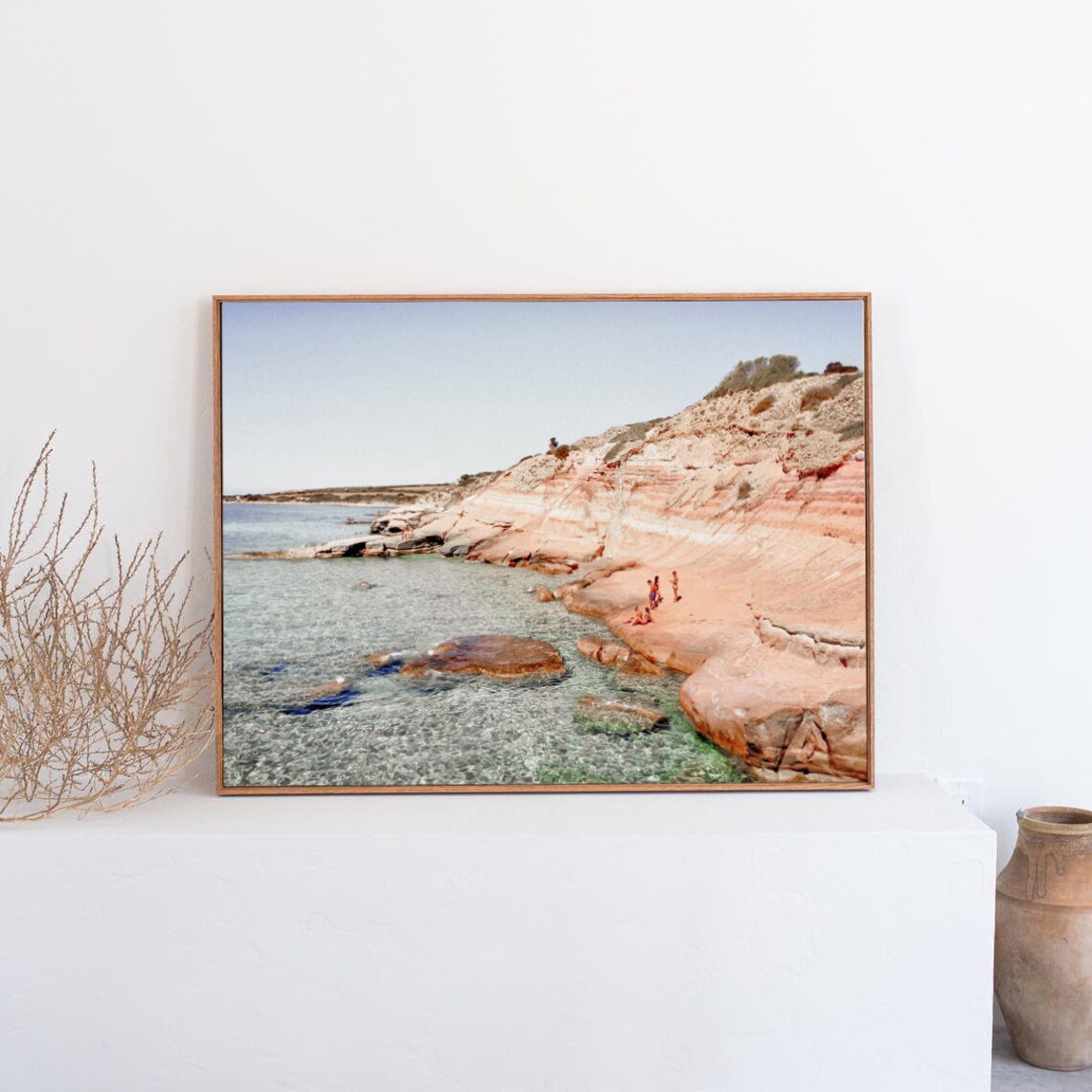 Sardinia Pink Rocky Cove With Swimmers in Clear Water Travel Poster - Image 3