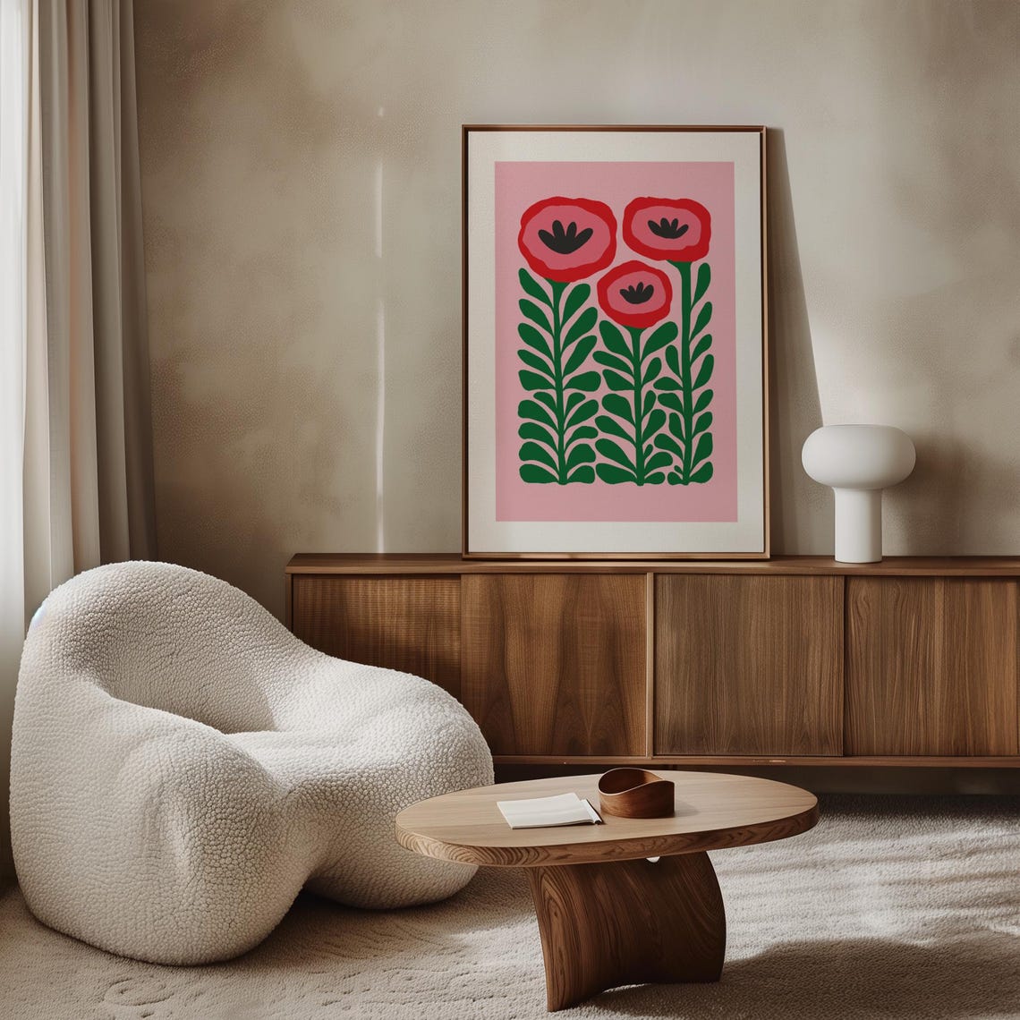 Three Red Poppy Flowers Pink Green Retro Botanical Blooms Poster - Image 5