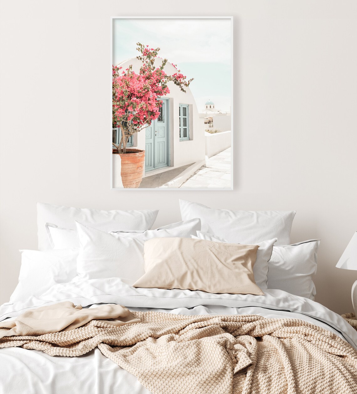 Pink Bougainvillea By A Blue Door In Santorini Greece Poster - Image 3