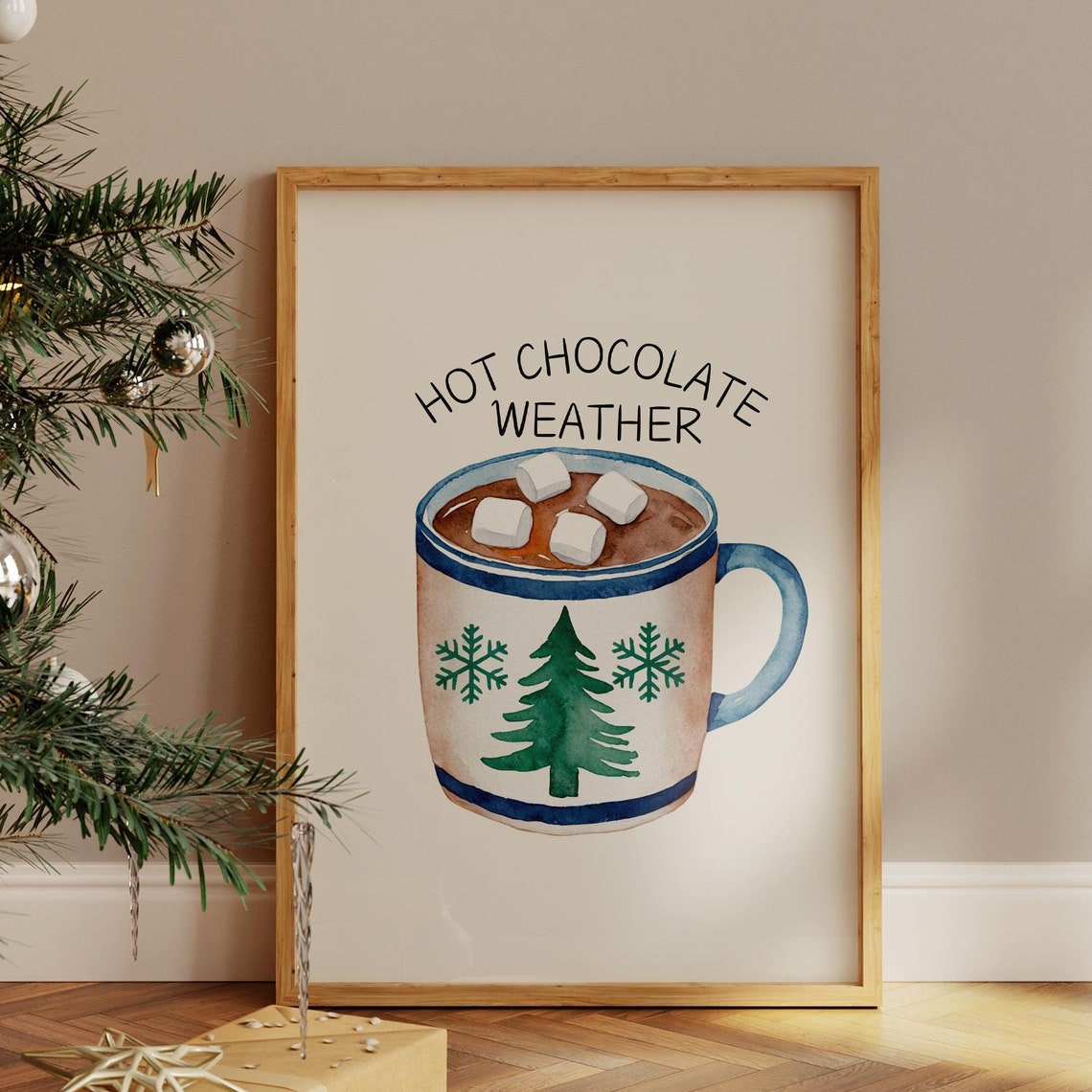 Hot Chocolate Weather Marshmallow Mug Cozy Winter Holiday Poster