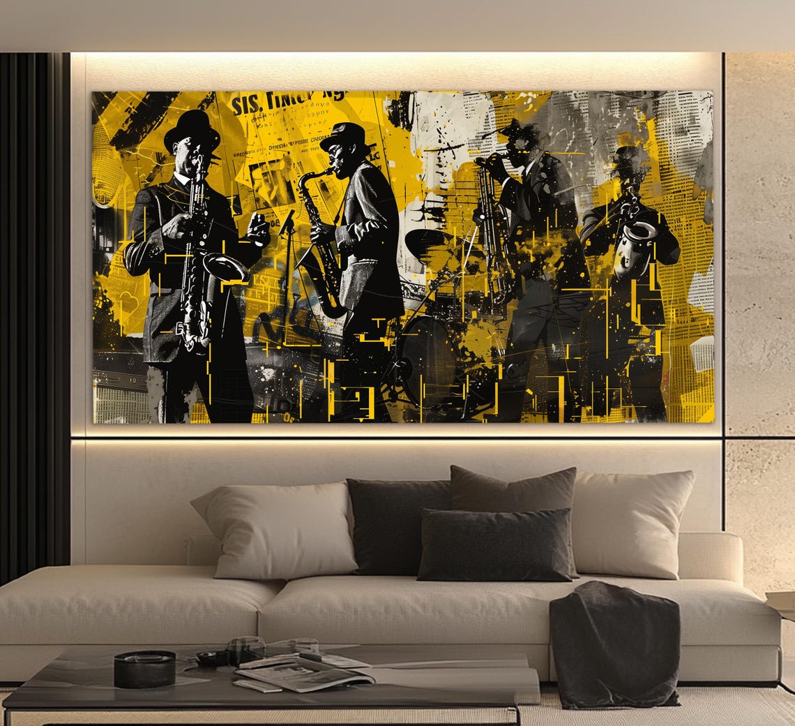 Jazz Band Print In Vintage Oil Painting Style Abstract Jazz Painting Music Wall Art Jazz Lover Gift Jazz Club Decor - Image 2