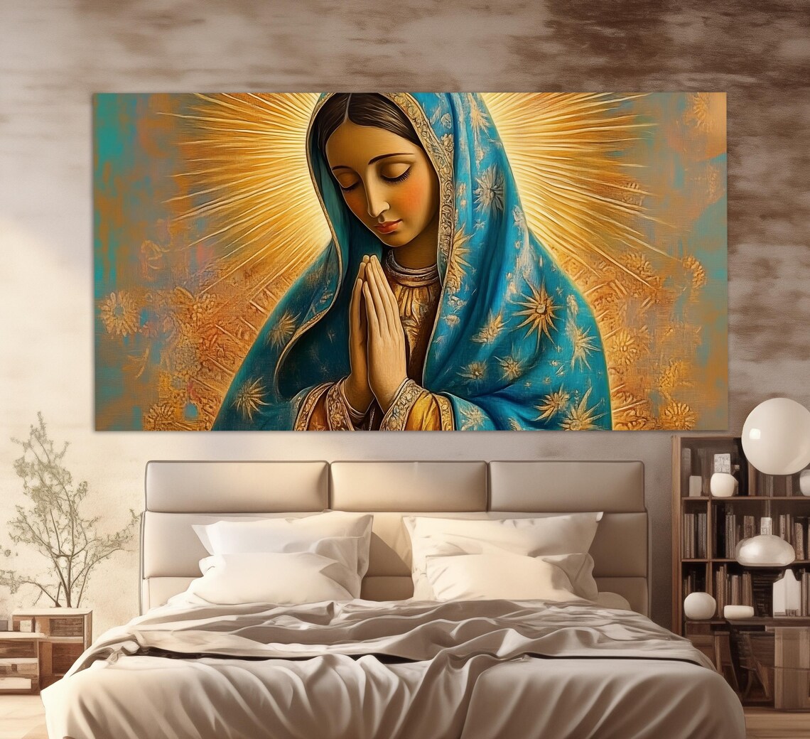 Our Lady of Guadalupe Praying Golden Halo Catholic Religious Art Print - Image 3