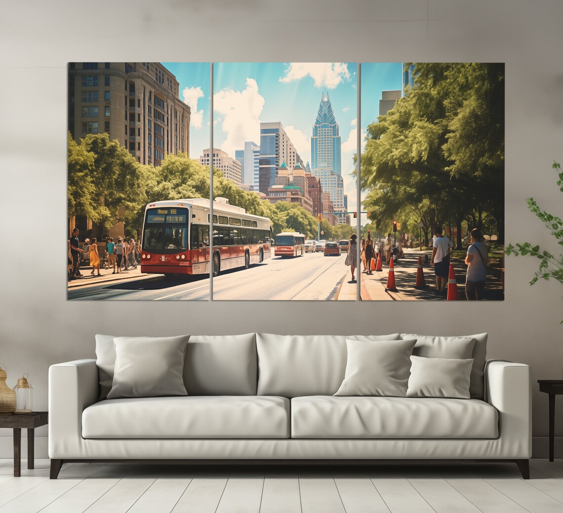 Austin Texas Downtown Street Bus Skyline Sunny Cityscape Travel Poster - Image 6