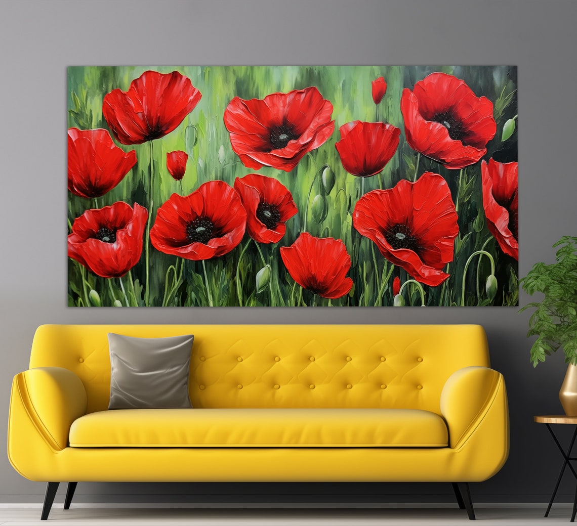 Abstract Poppy Flowers Print In A Vintage Oil Painting Style Floral Wall Decor Poppy Wall Art Poppy Field Painting Poppies Print