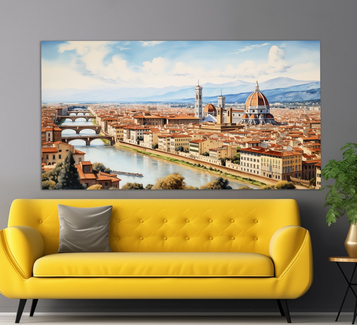 Florence Italy Arno River Duomo Cathedral Panoramic Watercolor Poster