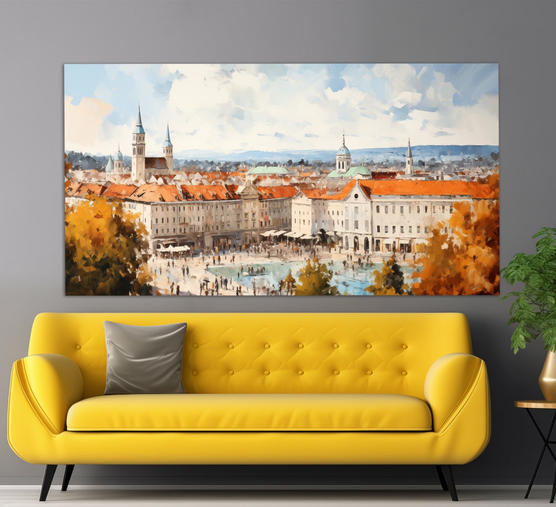 Ljubljana Print In A Vintage Oil Painting Style Abstract Ljubljana Wall Art Ljubljana Painting Slovenian Wall Art Slovenia