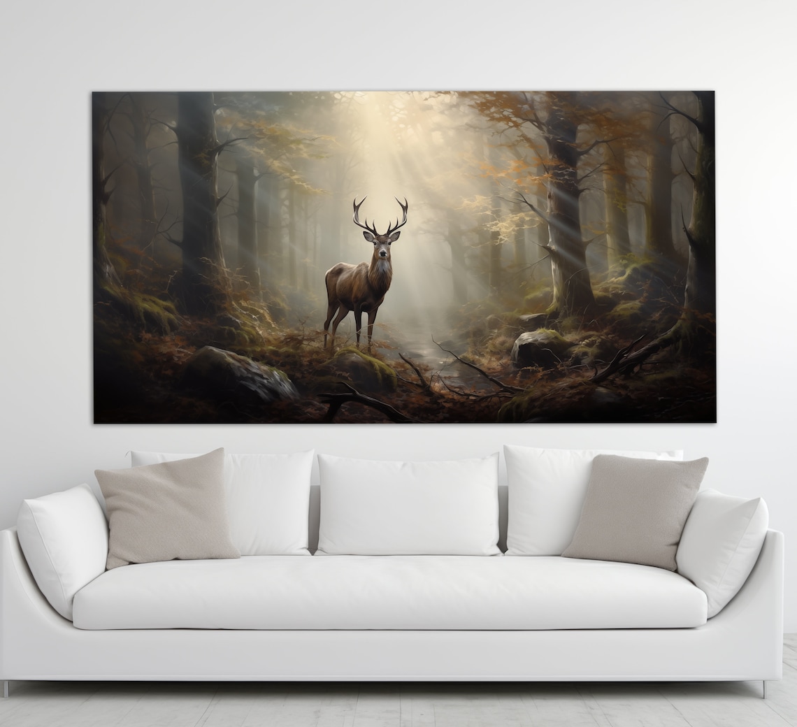 Deer In Forest, Vintage Oil Painting Style Art Print - Image 4
